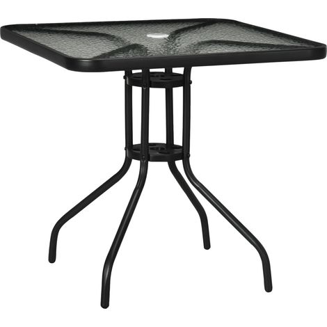 Gartentisch Abnehmbar Metall 76x76 cm Wetterfest quadrarisch Balkontisch mit Schirmloch, rutschfest Buffettisch Campingtisch Terrassentisch für Outdoor Garten, Terrasse Balkon Schwarz Aosom
