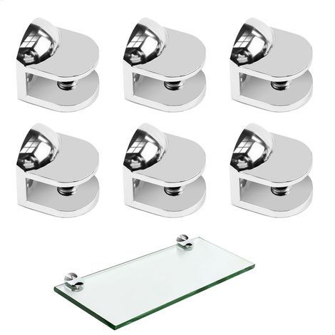 6 Pièces Pince à Verre Aquarium, Pinces à Verre Réglables, Supports à Fond Plat en Alliage de Zinc pour Pince Verre, Fixation Miroir Mural pour le Verre de 8-12 mm(Argent) (1/5)