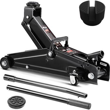 Deuba – Cric hydraulique 3 tonnes – Levée 135-400 mm – Unité hydraulique robuste – Pad en caoutchouc anti-rayures – 2 roues orientables en métal (1/6)
