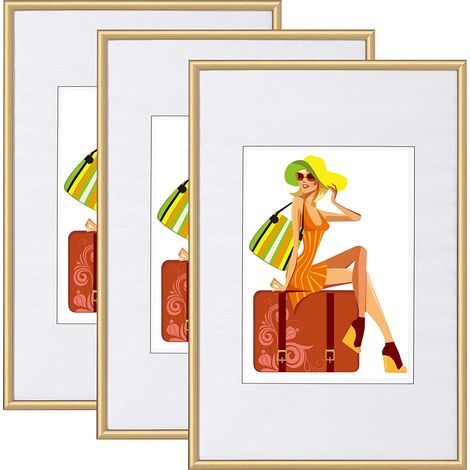 Woltu – Cadre photo en plastique mat or 30x40 cm – Plaque en verre – Positionnement horizontal/vertical – BR9864GD3 (1/4)
