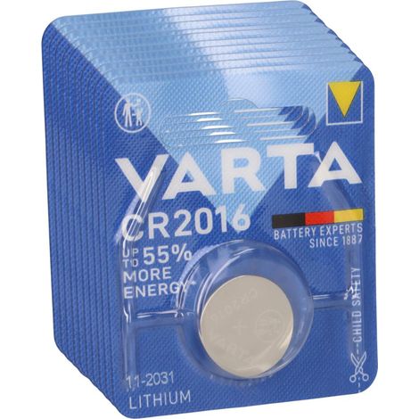 10x VARTA CR2016 Lithium-Knopfzelle 3V im 1er Blister (1/5)