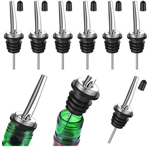 10-teiliges Weinausgießer-Set aus silber-schwarzem Edelstahl 201 + TPE mit hohen und kurzen schwarzen Stopfen (1/5)