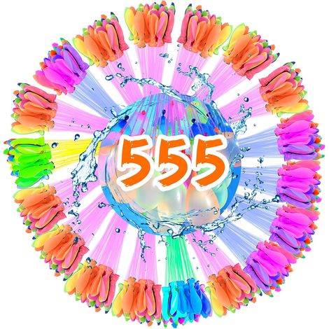 555 Pcs Water Balls, Self-Closing Reusable Water Balloons with 5 Tap Connectors, Easy to Fill Water Balloons for Beaches, Pool Party (1/5)