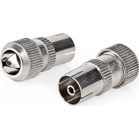 Conencteur iec coax droit femelle plaque nickel 75 ohm vis diametre dentree de cable 70 mm metal argent 2 pieces boite 8830218 (1/5)