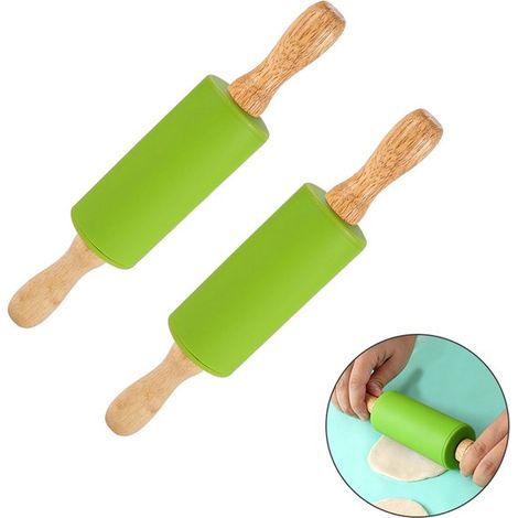 Set di 2 mattarelli antiaderenti in silicone, mini mattarello in silicone piccolo per lavoretti e dolci per bambini, 23 x 4,5 x 4,5 cm (1/5)