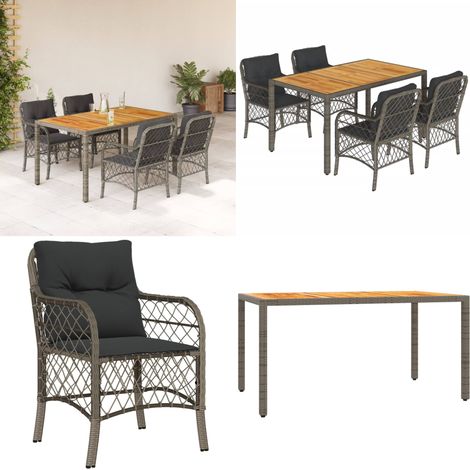 5-tlg. Garten-Essgruppe mit Kissen Grau Poly Rattan - Gartensessel - Gartenstuhl - Gartenmöbel - Esstisch - Esszimmerset - Home & Living (1/5)