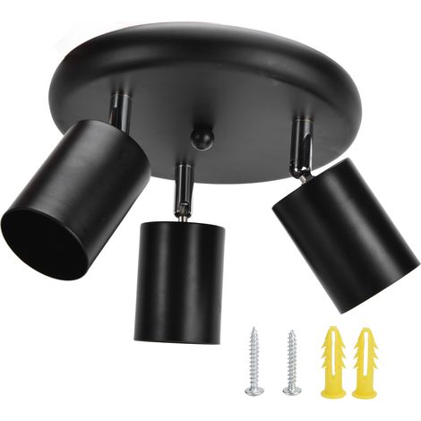 Support de Spot Plafond GU10 3 Têtes Rotatif, Base Luminaire pour Chambre Salle à Manger Centre Commercial 85‑265V Noir