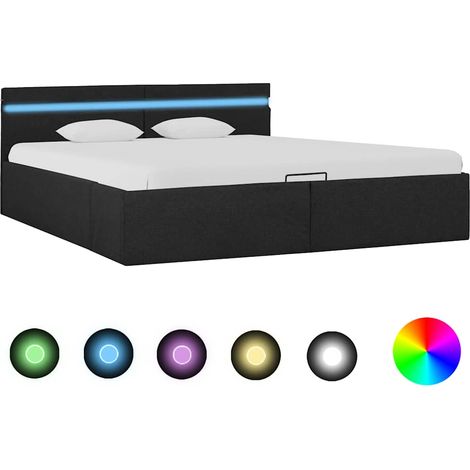 FIMEI Cadre de lit à stockage avec LED Gris foncé Tissu 160x200 cm (1/5)