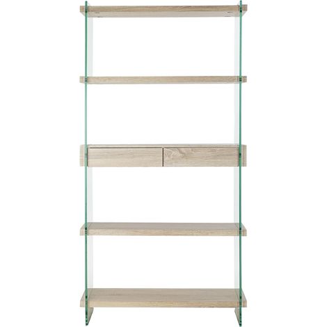 Etagère en verre trempé et MDF coloris naturel - Longueur 90 x Hauteur 180 x Profondeur 35 cm - PEGANE - (1/5)