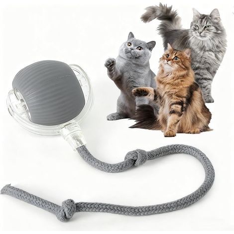 Jouet interactif et durable pour chat d'intérieur, balle de poursuite automatique intelligente, jouet amélioré avec queue qui bouge rapidement pour les chats d'intérieur adultes qui s'ennuient (gris) (1/5)