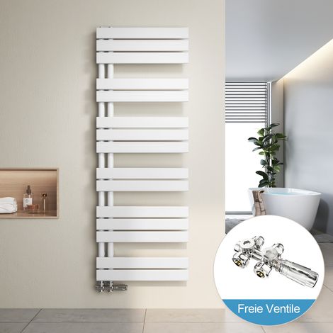 Heilmetz Radiador de Baño y Multiblock set Calentador Secatoallas Calentador de Toallas Blanco 140x50cm + Cromo Válvula (1/5)