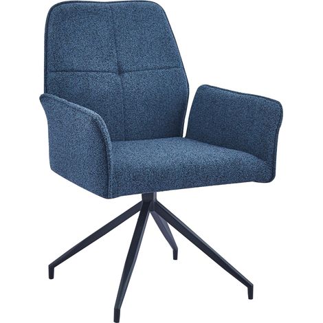 Lot 2 Chaises de Bureau Lutetia Tissu Tweed Bleu Pieds Métal Noir 65x62x87cm
