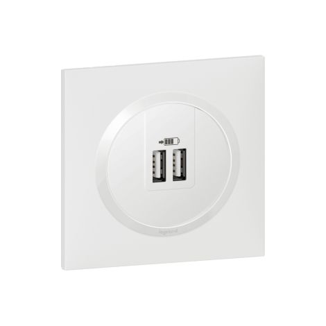 Legrand - Dooxie - Double chargeur USB Type-A 2,4A + Plaque - Blanc - Ref. : 600343+600801 (1/4)