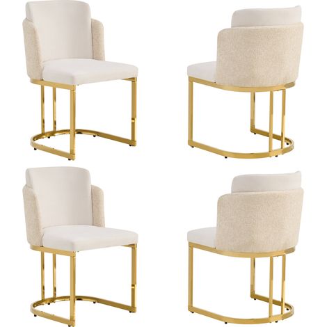 GagaLot de 4 chaises de salle à manger chenille beige et or (1/5)
