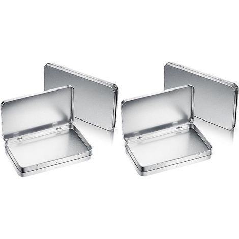 Boîte en métal rectangulaire avec couvercle à charnière, boîte de rangement en métal argentée, lot de 4 (1/5)