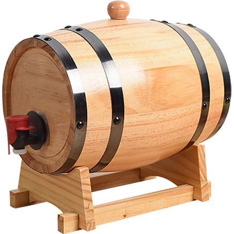 Distributeur de boisson en forme de tonneau 1 L/1,5 L/3 l - Avec robinet - Idéal pour vin, whisky, bière, rhum, cadeau pour ami, mari, père (fût en chêne, 3 l) (1/5)