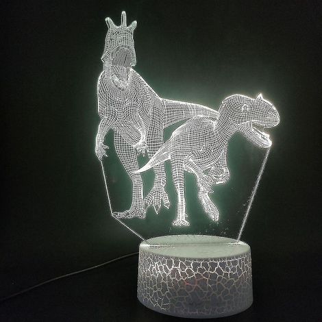 Lampe de chevet LED 3D avec deux dinosaures pour chambre d'enfant