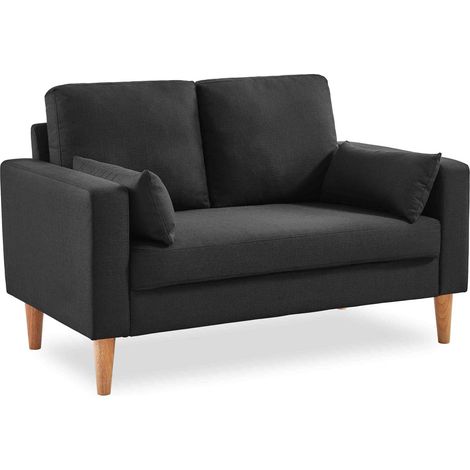 Canapé 2 places fixe droit pieds bois. style scandinave- Bjorn Polyester Gris foncé