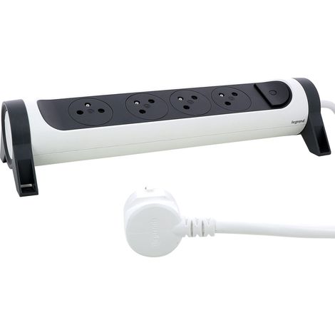 Multiprise Rotative Avec Interrupteur à Voyant LED - 4 Prises Surface avec Terre - Cordon 1,5m - Blanc et Gris Foncé (1/5)