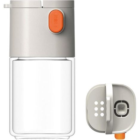 Frasco medidor de especias de vidrio, Salero y pimentero beige con dispensador, apto para todo tipo de especias en polvo (1/5)