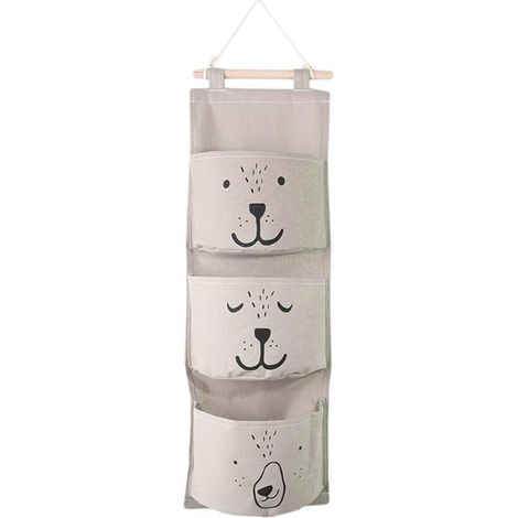 Tissu De Bande Dessinée Suspendus Sac De Rangement Mural Suspendu Organisateur Avec 3 Poches Pour Chambre D\'Enfants, Chambre à Coucher, Salle De Bains, Gris-Fei Yu (1/3)