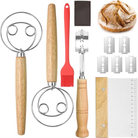 Lot de 5 accessoires pour la cuisson du pain, kit de démarrage pour la cuisson du pain, accessoires pour la cuisson du pain, avec 2 fouets danois, 5 lames de rechange, pinceau (1/5)