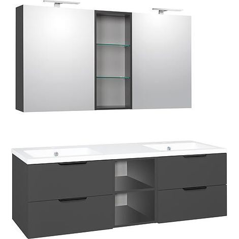 Ensemble meubles de salle de bain LOSSA avec Armoire à glace LED anthracite mat et meuble sous vasque, largeur 1550 mm (1/4)