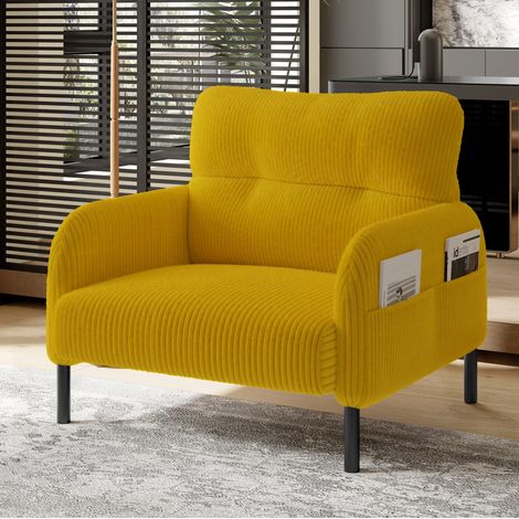 Sessel mit Seitentasche Cord Gelb 67x75x79 cm OKMYHOME (1/5)