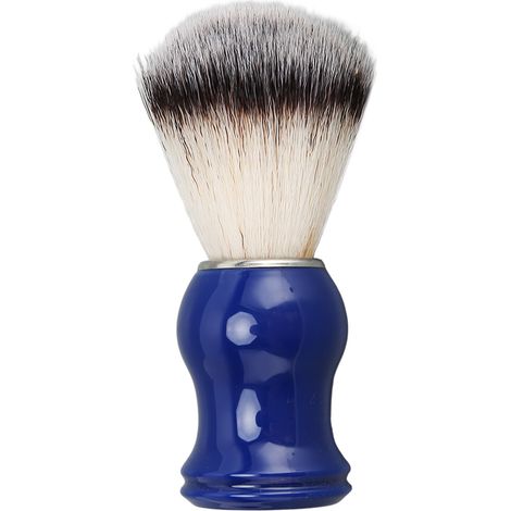 Pinceau de rasage artisanal bicolore, manche bleu, anneau argenté, pour homme, idéal pour les salons de beauté. (1/5)