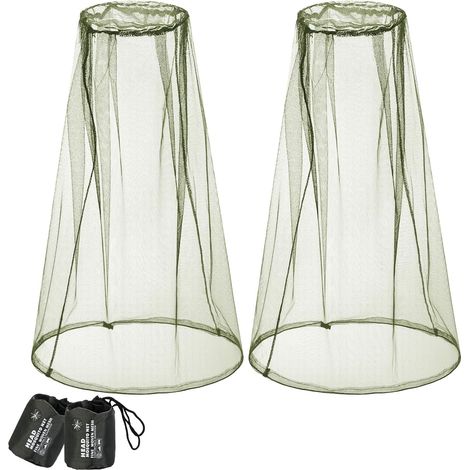 2 Masque Anti Tête de Moustique Filet Anti-Insectes pour Visage avec 2 Sac de Transport pour Randonnée en Plein Air Camping Prévention Insectes Volants(Vert armée)