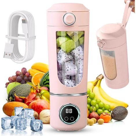Tragbarer 700-ml-Standmixer – 12 Edelstahlklingen – USB-C-Ladeanschluss – Digitalanzeige – Für Smoothies und Säfte – Pink (1/5)