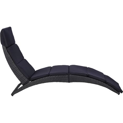 Chaise longue,Bain de soleil,Transat avec coussin Résine tressée Noir CFW73802 (1/5)