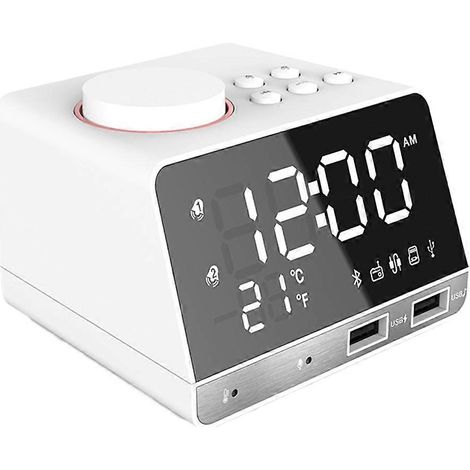 Réveil LED avec haut-parleur, 2 ports USB, Bluetooth 4.2 et fonction radio, réveil numérique LED, horloge de bureau décorative, prise standard européenne. (1/5)
