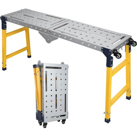 FLASIDU Plateforme d'échafaudage - Plateforme de travail - Acier galvanisé - Charge max 500 kg - 5 Hauteurs - Portable et pliable - Avec 4 roues - Surface antidérapante - 180×40×90cm (1/5)