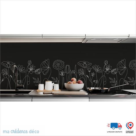 Crédence : Fleurs et dessin 3 - Couleur noir - Alu composite - 60 - 120 (1/3)
