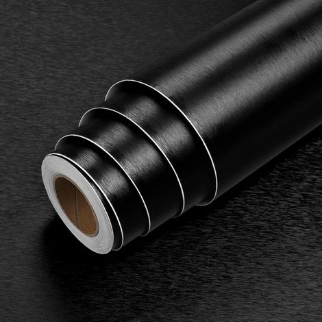 Papel pintado autoadhesivo de 60 cm x 300 cm para muebles, negro metalizado brillante, papel de vinilo adhesivo para refrigerador, mesa, cocina, puerta de armario, acero inoxidable macizo, resistente  (1/5)