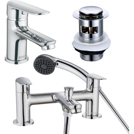 Bristan Opus Chrome Basin Mixer Lever Action Tap + Waste + Bath Shower Mixer