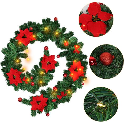 TolleTour LED Weihnachtsgirlande 2,7 m, 50 LED warmweiß, Batteriebox, rote Weihnachtsdeko (1/5)