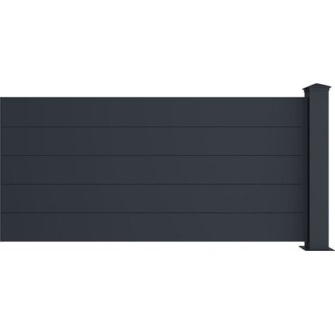 Vente-Unique – Clôture aluminium pleine 89 cm x 189 cm gris anthracite – Kit extension avec poteau et accessoires – Résistante et anti-rouille (1/2)