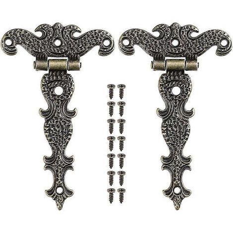 2 charnières rétro en alliage de zinc bronze avec vis pour portes de boîtes à bijoux et d'armoires (1/5)