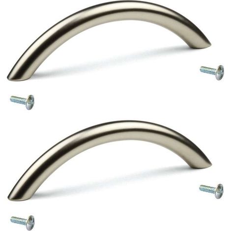2x Poignée de meuble acier finition nickel satiné entraxe 96mm longueur 114mm hauteur 30mm Placard Porte Cuisine Armoire Tiroir Buffet