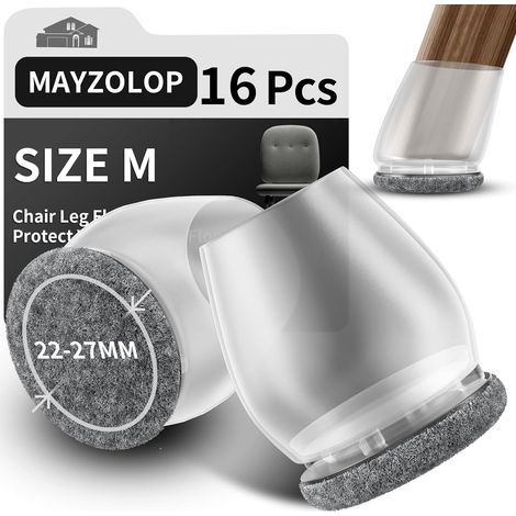 16 Pieces - Chair Glides - Furniture Leg Protectors - Elastic and Washable Silicone - Reduces Noise and Protects Floors - For Chairs, Tables, and Sofas - Transparent - 22-27 mm (1/5)