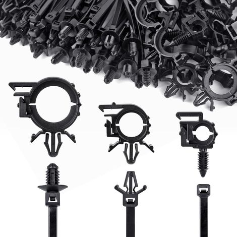 150 Stück universelle Nylon-Kabelbinder, Kabelbinder mit Reißverschluss und Druckbefestigung, inklusive Clips für Kfz-Kabelbäume, universell (1/3)