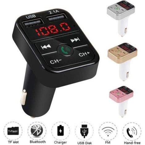 Transmetteur FM Bluetooth pour voiture Adaptateur radio sans fil Chargeur USB Lecteur MP3-noir (1/4)