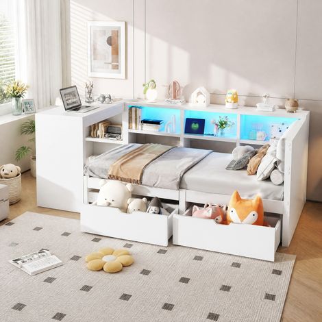 Letto piattaforma 90x200 cm in MDF bianco con contenitore, senza materasso – MEUBLIV (1/5)