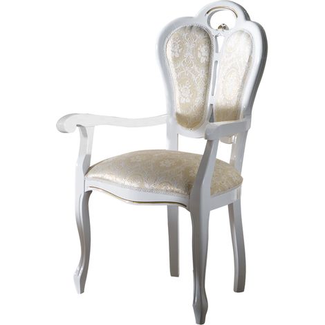 Fauteuil bois laqué blanc et assise tissu beige clair Kerla (1/3)