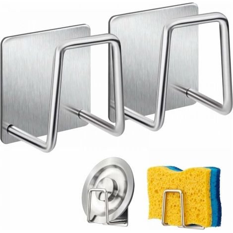 Sponge Holder - Dish Sponge Hook Made of 304 Stainless Steel, Self-Adhesive - Sink Accessories - Self-Adhesive Hook, Storage for Kitchen and Bathroom, Silver YMYNY (1/4)