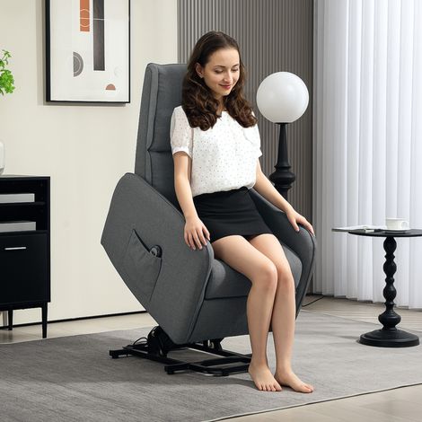 Fauteuil releveur électrique inclinable avec télécommande et poche en tissu. Gris anthracite. (1/5)