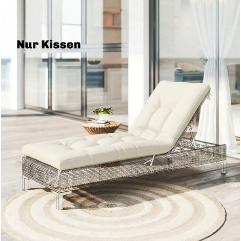 Coussin pour bain de soleil 198 x 65 x 13 cm beige avec liens de fixation (1/5)