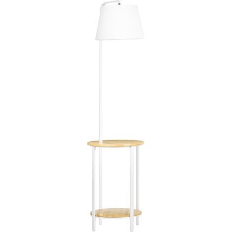 Lampadaire d'intérieur 39,5x39,5x162 cm avec 2 étagères, abat-jour lin, métal blanc, 40W - Éclairage salon & chambre (1/5)